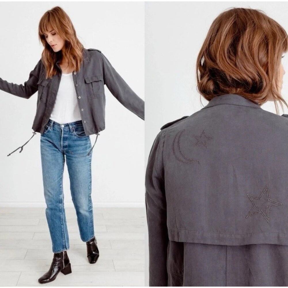 Rails Rowen Utility Jacket Star Embroidered Lyocell Linen Small S Grey Gray - Picture 2 of 14